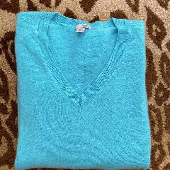 HALOGEN 100% Cashmere V Neck Sweater Womens S Turquoise Soft Cozy Luxury Preppy - Picture 2 of 6